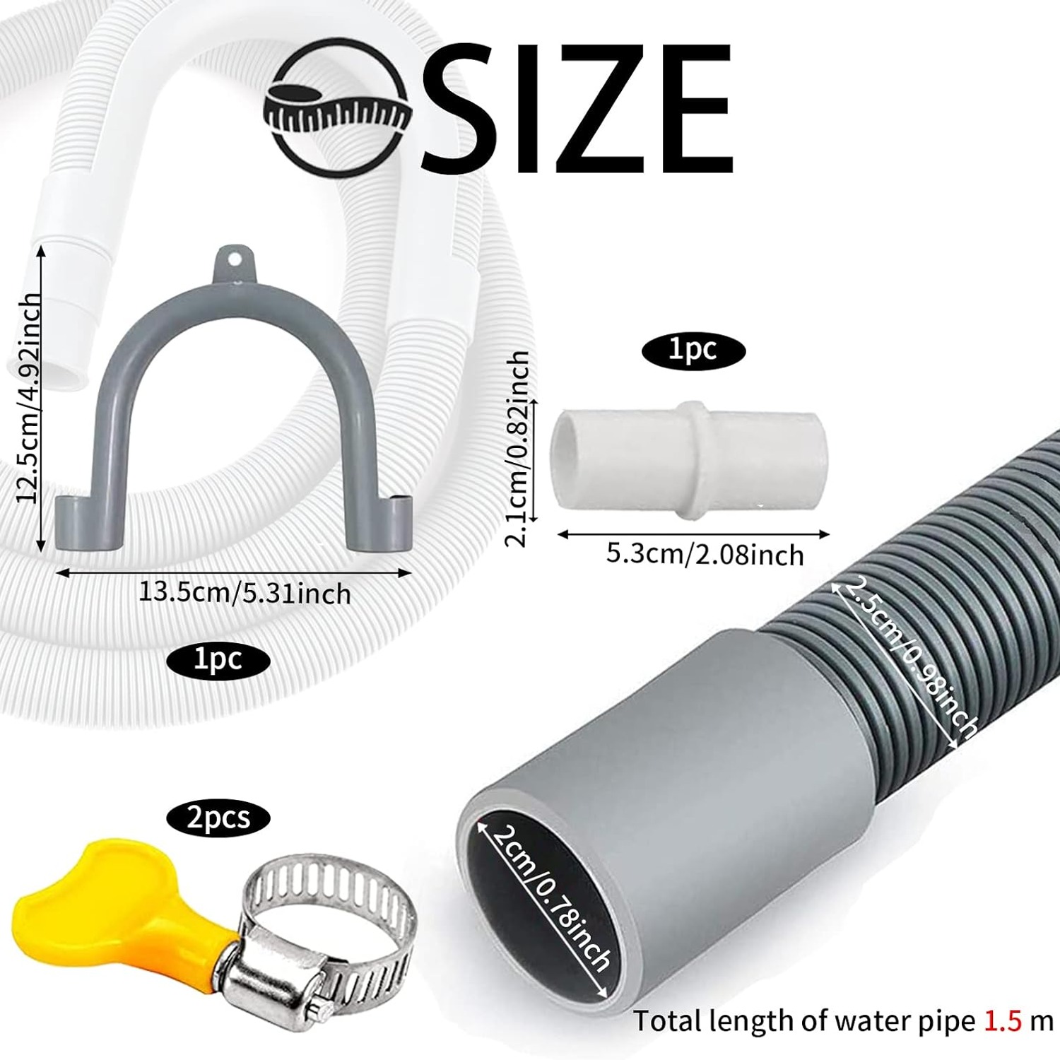 150cm Drain Hose Extension Kit for Washing Machines and Dishwashers, detail view