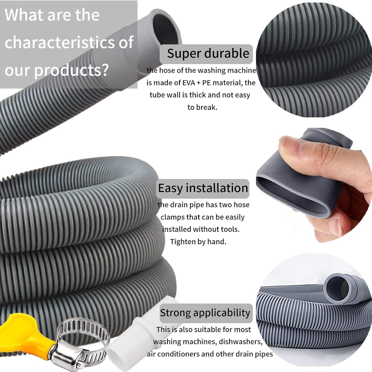 150cm Drain Hose Extension Kit for Washing Machines and Dishwashers, detail view