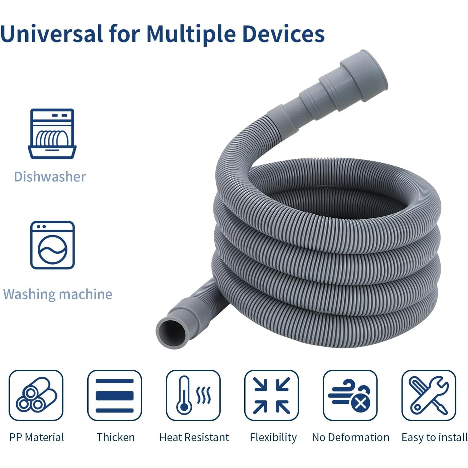 1m Drain Hose Extension Kit with U-Bracket, Connector and Clamps, detail view
